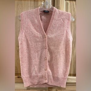 Vintage Women Pink Sweater Vest Front Buttons Wool Blend 70’s Layering Stylish